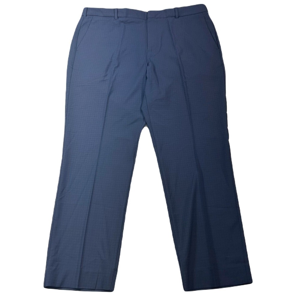 Perry Ellis Check Dress Pants Mens 38x30 Navy Blue Modern-Fit Resolution NEW